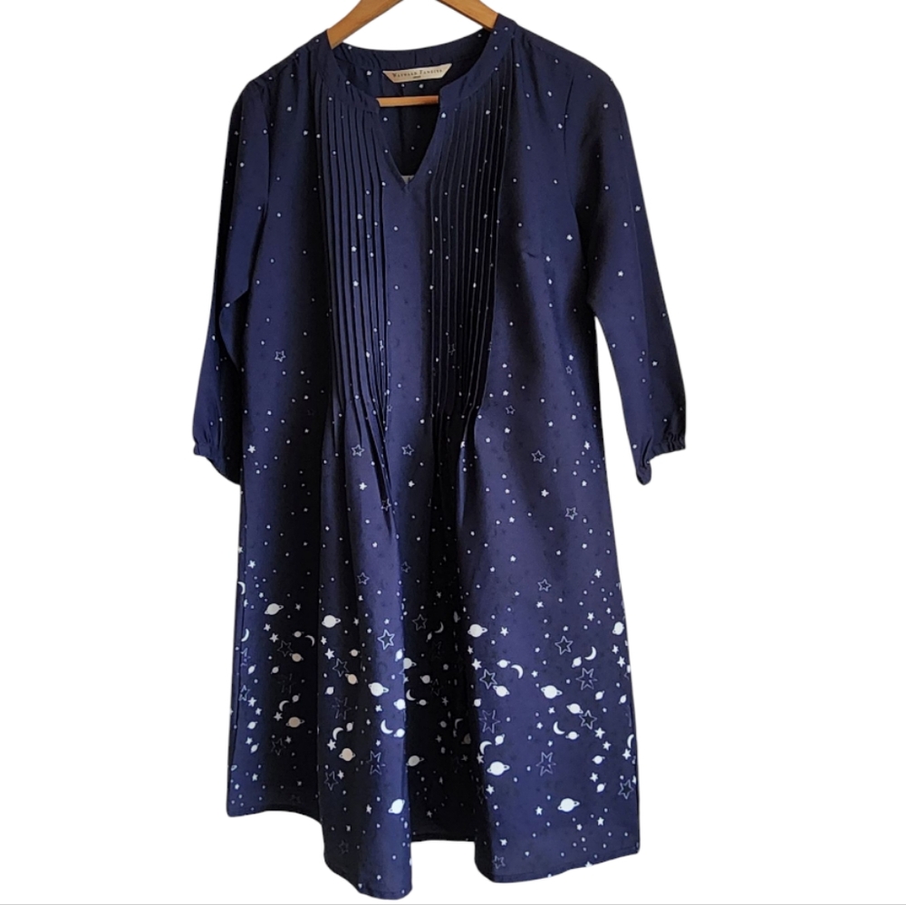 Eshakti Wayward Fancies Pleat Constellation Print Crepe Tunic Mini Dress‎ Size L - Picture 2 of 5